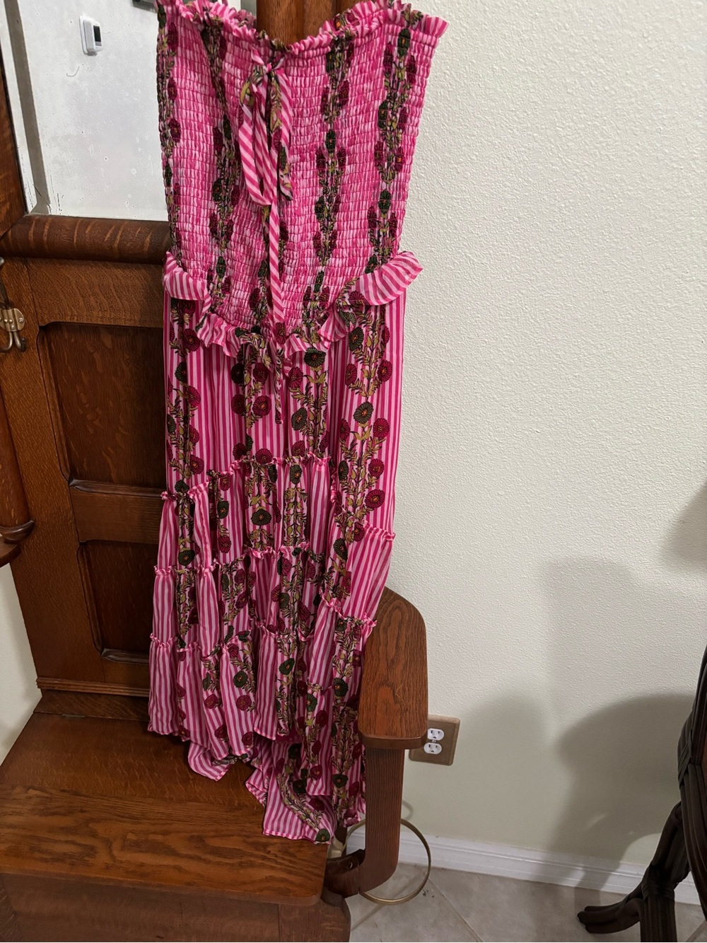 Free People Pink Striped Floral Asymmetrical Maxi Dress - Picture 4 of 9